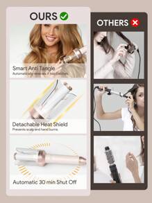 JMMO Rotating Curling Iron, Automatic Hair Curler, LED Indicator 4 Temp Settings Easy Styling For An All-Day Hold In 3 Minutes, Beauty & Personal Care Necessary Instruments-EU Plug - White - View 3