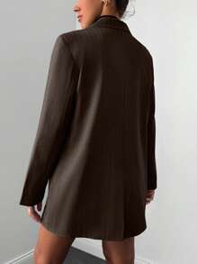 SHEIN Plus Women's Fashion Commuter Striped Blazer - Brown - View 2