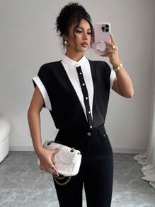 Selianne Áo sơ mi chắp vá thanh lịch dành cho nữ, thời trang cho mùa hè - Nhiều màu - Xem 1