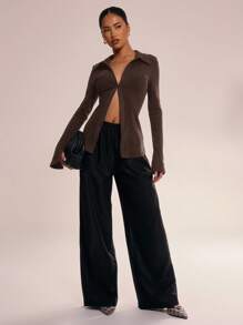 MUSERA Áo sơ mi cổ cài khuy, thích hợp cho kỳ nghỉ thu, thanh lịch, tiệc tùng, mùa xuân hè. - màu nâu - Xem 3