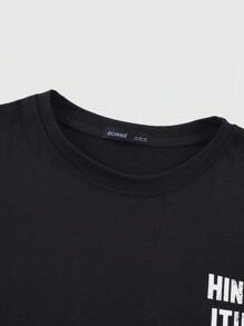 ROMWE MEN Street Life Camiseta de Manga Curta com Gráfico de Figura Vintage Desgastada Masculina, Estilo Verão, Anos 2000 - Preto - Visão 5