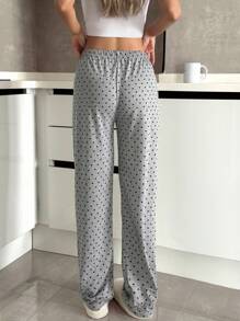 Bas de pyjama en coton pour femmes avec motif en contraste de cœur