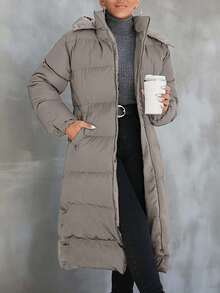 EURMUSE Áo khoác mùa đông có mũ trùm đầu dành cho nữ - Màu Xám nhạt - Xem 4