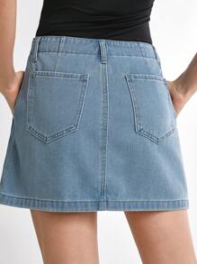 Daynim Women's Casual Vacation Denim Mini Skirt  Loose Wide Leg - Light Wash - View 2