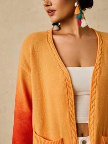 SHEIN VCAY Plus Size Women's Ombre Long Cardigan Sweater, Pockets, Loose & Comfortable, Autumn Winter - Multicolor - View 4