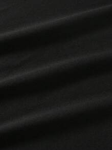 男士夏季標語油畫印花圓領短袖休閒T恤 - 黑色 - 查看 3