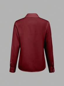 EMERY ROSE Áo sơ mi dài tay màu trơn dành cho nữ, thích hợp mặc thường ngày và đi làm, kiểu dáng mùa xuân, mùa thu, phù hợp cho sinh viên. - Màu Đỏ Sâu - Xem 2