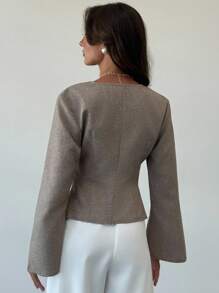 Aloruh New Stylish Commuter Waist Ruched Asymmetric Hem Long Flare Sleeve V-Neck Pullover Blouse,Fall Tops,Elegant Women's Blouses