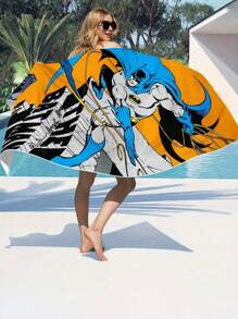 BATMAN X SHEIN Toalla de playa con temática de secado rápido, capa absorbente y utilizable para la playa, la piscina, los viajes y el spa, toalla de playa ligera y portátil para adultos - Amarillo - Ver 1