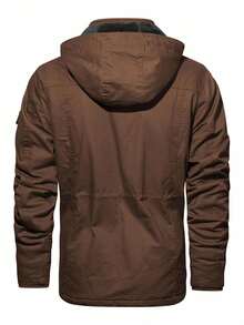 Manfinity Homme Jachetă de iarnă termică pentru bărbați, cu mânecă lungă, cu clapă, buzunar cu șnur, în talie, cu glugă, căptușită termic, pentru exterior, pentru timpul liber zilnic, excursii de weekend, activități în aer liber, expediții, medii de lucru relaxate sau ocazii semi-formale, cadou pentru iubit/soț, cadou de aniversare