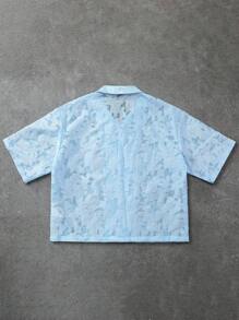 PAVTROS 男士年轻街头风格，工作室风格奢华纹理提花面料衬衫，纽扣宽松短袖短款衬衫，INS热卖，舒适休闲又不失时尚，休闲又不失优雅的风格，独特个性，适合休闲聚会、日常外出、半正式活动、度假、办公室等场合，节日礼物 - 淺藍色 - 查看 2