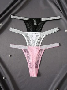 MidnightGlam 3件套女士性感蕾丝吊带透明内裤 - 彩色 - 查看 2