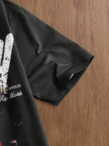 Manfinity VCAY Maglie alla moda, maglie di cultura di strada, maglie larghe da uomo, maglie a maniche corte a girocollo adatte per l'estate - nero - Visualizzare 5
