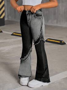 SHEIN Quần dài denim túi cài nút phía trước đơn giản cho bé gái tuổi mới lớn - màu đen - Xem 6