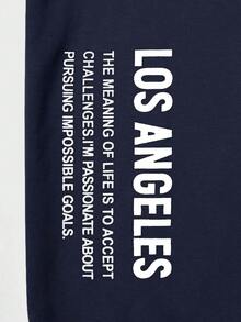 EURMUSE Men's Slogan Print Loose Fit Casual Hoodie Sweatshirt - Navy Blue - View 4