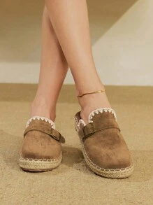 Styleloop Chocolate Brown Wedge & Platform Woven Slip-On Shoes, Bohemian Style - Army Green - View 5