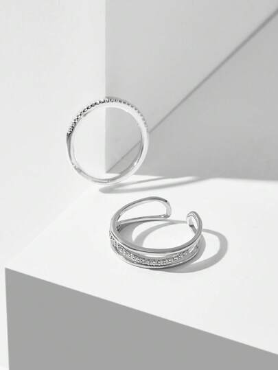 MOTF PREMIUM 2 件 18K 银色调多层网状开口戒指