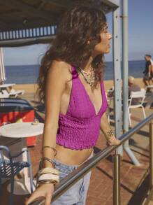 Aralina Women's Solid Color Vacation Spaghetti Strap Design Sexy Deep V Camisole - Red Violet - View 8
