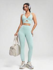 Innovista Conjunto deportivo esencial de mujer con diseño sofisticado, ropa de entrenamiento, conjuntos atléticos transpirables, top corto deportivo con sujetador y leggings con bolsillo para teléfono, dos piezas para yoga, ciclismo, HIIT, oficina, brunch, gimnasio, multiusos, activewear elástico y cómodo para otoño, con malla transpirable y recortes para cardio, playa, running, crossfit y exterior