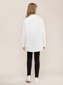 SHEIN 2pcs Tween Girl Clothes.Tween Girl Girl Outfit,School Clothes,White Top And Black Legging,Girls Shirts - Multicolor - View 2