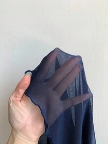 SHEIN 性感网眼开衩长裙，情人节女士睡袍 - 藏蓝色 - 查看 7