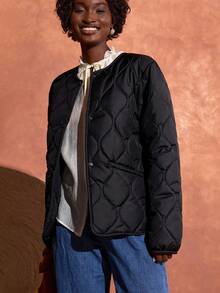 Bóhologie Phụ nữ, Mùa thu, Mùa đông, Tay dài, Chiều dài thông thường, Chần bông, Nút bấm, Túi, Thường ngày - màu đen - Xem 5