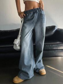 SHEIN Teen Girls Y2K Casual Comfortable Elastic Waist Low Rised Wide Leg Jeans,Baggy Jeans,Girls Fall Autumn Winter Clothes Outfits,Back To School Homecoming Outfits,Business Casual Outfits Girl,Streetwear Punk Clothes Outfits, Y2k Jeans, Baggy Jeans Women, Wide Leg Jeans Women, Loose Jeans, Baggy Jeans For Teen Girls