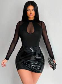 BamGleam 女士透明網眼接縫修身t恤 - 黑色 - 查看 7