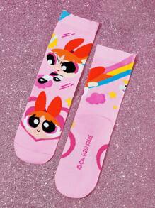 THE POWERPUFF GIRLS X SHEIN 3 Pairs Blossom, Bubbles, Buttercup Pattern Cotton Soft & Breathable Moisture-Wicking Kids Mid-Calf Socks Colorful Cute Crew Socks Reinforced Toe & Heel For Durability Unisex For Boys & Girls All Seasons All-Match School & Outdoor,Y2K - Multicolor - View 11