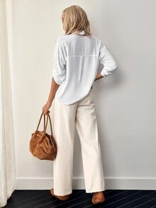 EMERY ROSE Casual Loose Straight Leg Washed Denim Jeans Thickened Denim - Beige - View 2