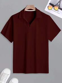 Manfinity Homme Men's Solid Short Sleeve Casual Commuter Polo Shirt Polo Shirt For Men Men Shirts Polo Polos For Men Shirts For Men Men Polo Shirts - Burgundy - View 3