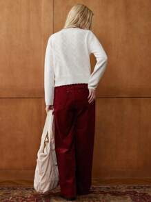 Écloséra Cárdigan de punto con cuello redondo, manga larga, bloqueo de color, lazo, patrón de cuadros de diamante jacquard en albaricoque, blanco y burdeos para mujer en primavera/otoño/invierno, estilo vintage francés, ropa de trabajo, ropa de oficina, atuendos de maestro, vuelta al colegio, otoño, estilo casual de negocios, estilo de dinero antiguo, estilo universitario preppy