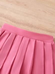 Girls Letter Graphic T-Shirt And Pleated Skirt Set, Sweet Style With Letter Print Design And High-Waisted Snug Fit Pleated Skirt - Multicolor - View 3