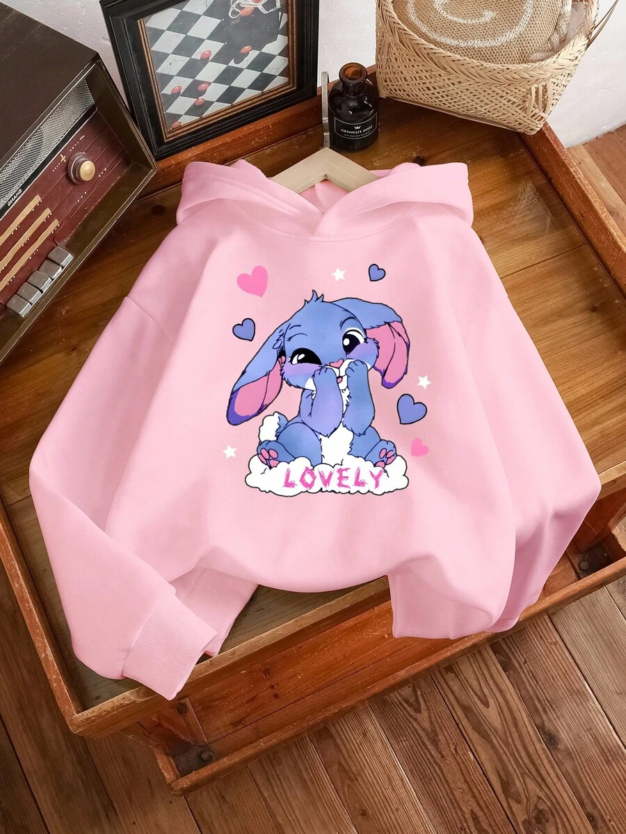 女童休闲时尚创意蓝色兔子图案印花连帽卫衣