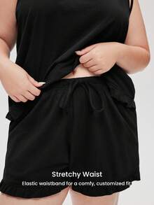 LUVLETTE 女士加大码透气黑色100%纯棉V领吊带背心和短裤套装，轻盈舒适，居家休闲可爱睡衣套装，带口袋，浪漫居家舒适之选