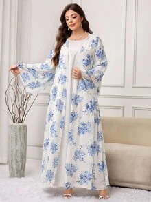 Al Najma Plus Size Women Casual Loose Waist Tie Abaya Robe