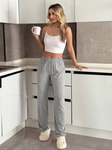 Bas de pyjama en coton pour femmes avec motif en contraste de cœur