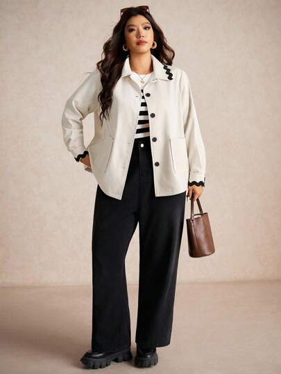 Elaquor Plus Size Casual Fashion Versatile Loose Button-Up Long Sleeve Women Jacket Winter Fall Autumn