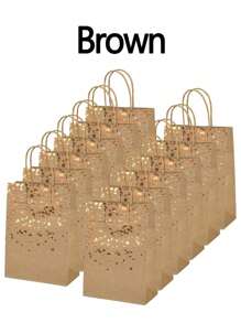 带有金箔心形图案的牛皮纸礼品袋 - 可重复使用的食品配送、外卖、糖果袋 - 耐用手柄，适合派对、婚礼和活动 - 彩色 - 查看 14