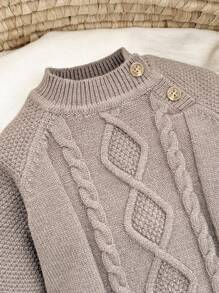 SHEIN Newborn Baby Girl Casual Solid Color Sweater, Knit Pants And Hat 3pcs Set, Autumn/Winter Fall Neutral - Brown - View 6