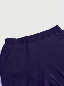 ROMWE Gothic Retro Castle Flocked Print Sheer Women's Flare Pants - Purple - View 4