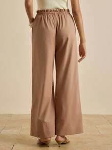 INAWLY Women's Casual Solid Color Cotton Pants With Pockets Fall Cloth For Women - Brown - View 3