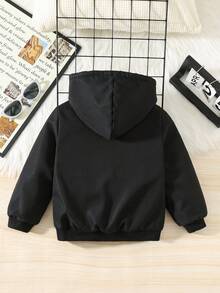 SHEIN 男童休闲舒适保暖连帽加厚羽绒服，冬季男童冬季外套，男童黑色抓绒外套，男童连帽冬季外套，男童带帽冬季大衣，男童黑色羊羔绒外套