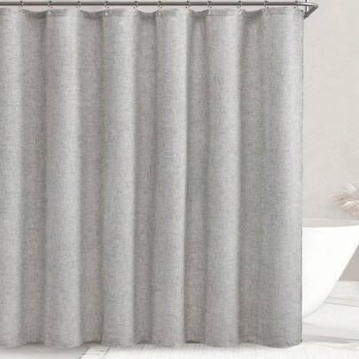 SHEIN 1 件加厚灰色仿亚麻浴帘，带金属挂钩 - 厚重防水快干面料，适用于浴室隐私和装饰，浴室配件家居浴室装饰秋季装饰返校