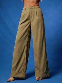NYA SZN High Rise Baggy Oversized Pants Business Wear Guest Modest - Army Green - View 4