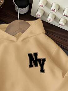 男童休闲卡通熊图案加厚卫衣，适合秋冬季穿着 - 卡其色 - 查看 3