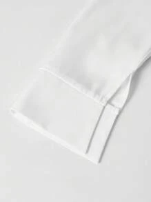 SHEIN 青少年女孩休閒印花鈕扣領長袖修身襯衫，春秋款 - 白色 - 查看 6