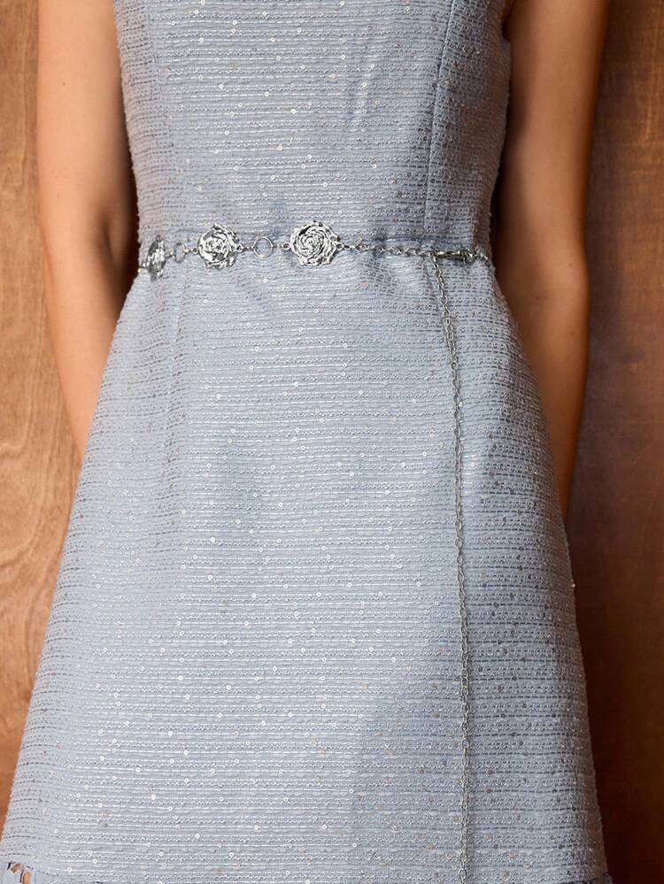 1PC WOMEN'S GOLD FLOWER SHAPED 9PCS GOLD ROSE FLOWER WAIST CHAIN DRESS ACCESSORY, VERSATILE FOR DAILY WEAR