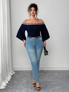 Elenzga قميص نسائي أنيق وجذاب بأكمام واسعة مزين بالدانتيل الملون، مناسب للمناسبات والسفر، يشكل الخصر ويجمل الشكل، ملابس صيفية رائجة البيع - أزرق بحري - مشاهدة 5