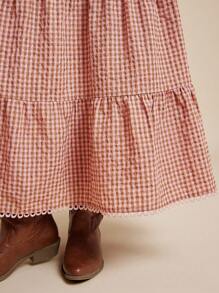 WESTFADE Cotton Blend Gingham High Waist Ruffle Tiered Maxi Skirt Back To School Fall Clothes Country Summer Beach Vacation - Multicolor - View 5